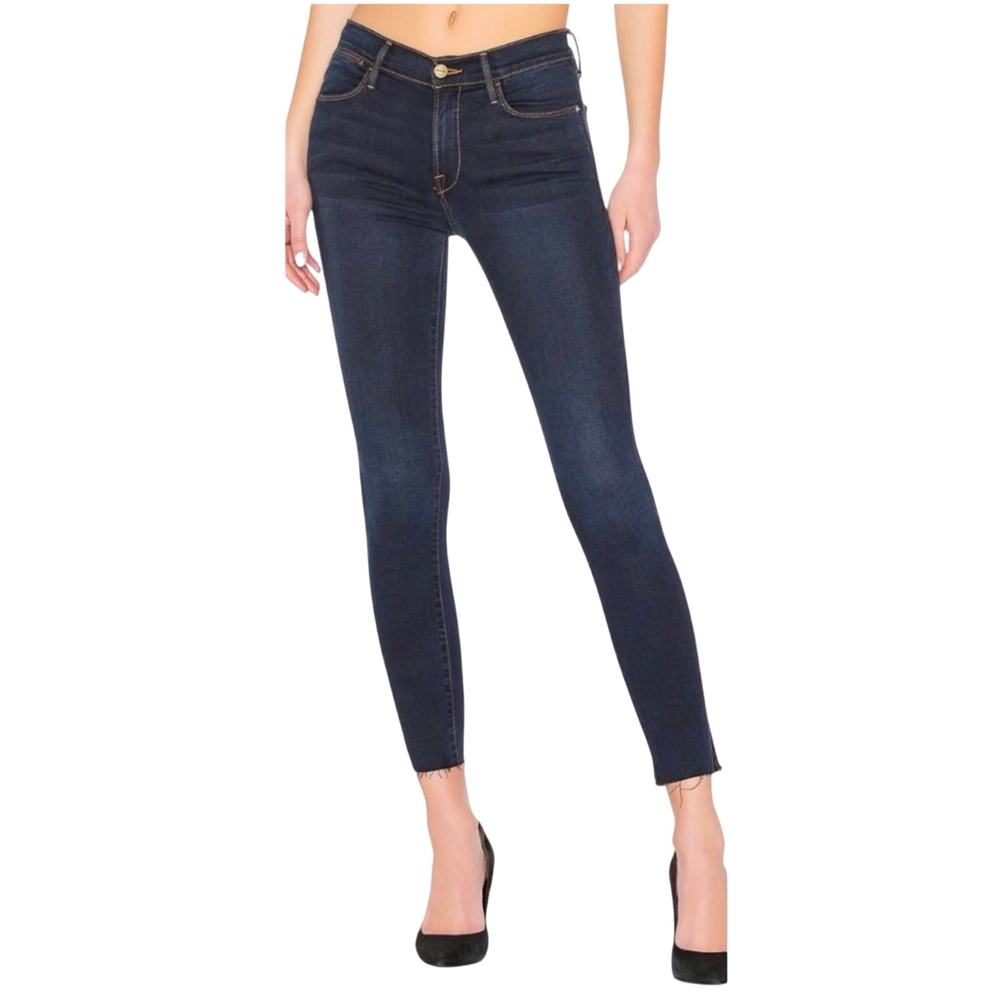 Frame Le High Skinny Blue Jeans in Harvard Dark Wash  Stretch Denim Size 30